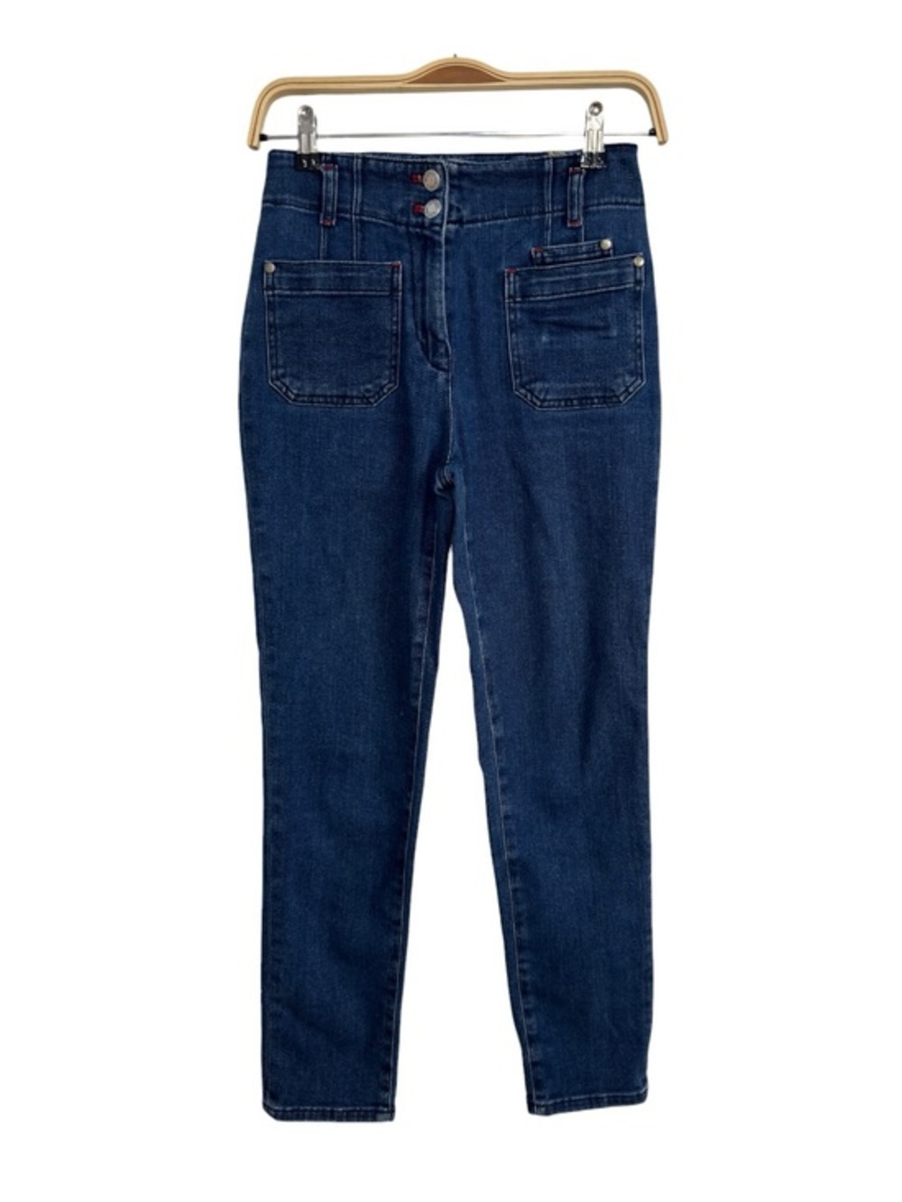 Anthropologie Maeve Junie High Rise Slim Leg Jeans Blue Patch Pocket Size 26